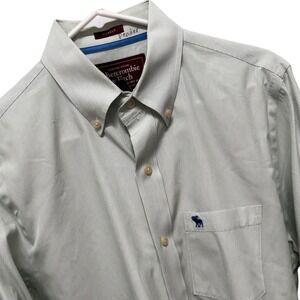 Abercrombie & Fitch Mens‎ Muscle Fit Stripe Button Down Shirt Green White Large